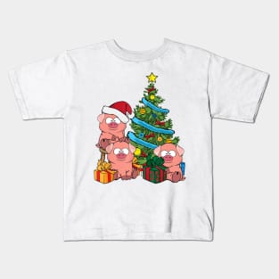 Christmas Tree Pig Lover Farm Animals Kids Swine Pig Kids T-Shirt